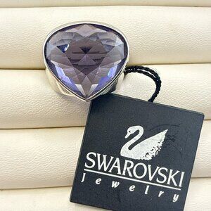 Swarovski Ring Swan Signed Sterling Silver Purple Cocktail 8 Crystal Pear Modern
